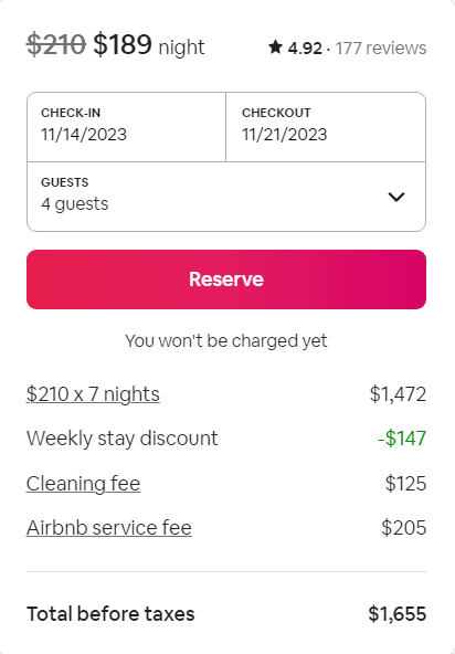 Airbnb Costs Before Taxes