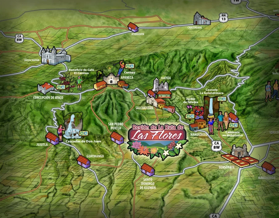 La Ruta de las Flores Towns Map