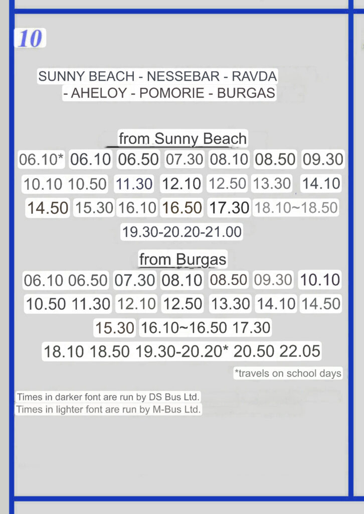 Bus Schedule Nessebar to Burgas